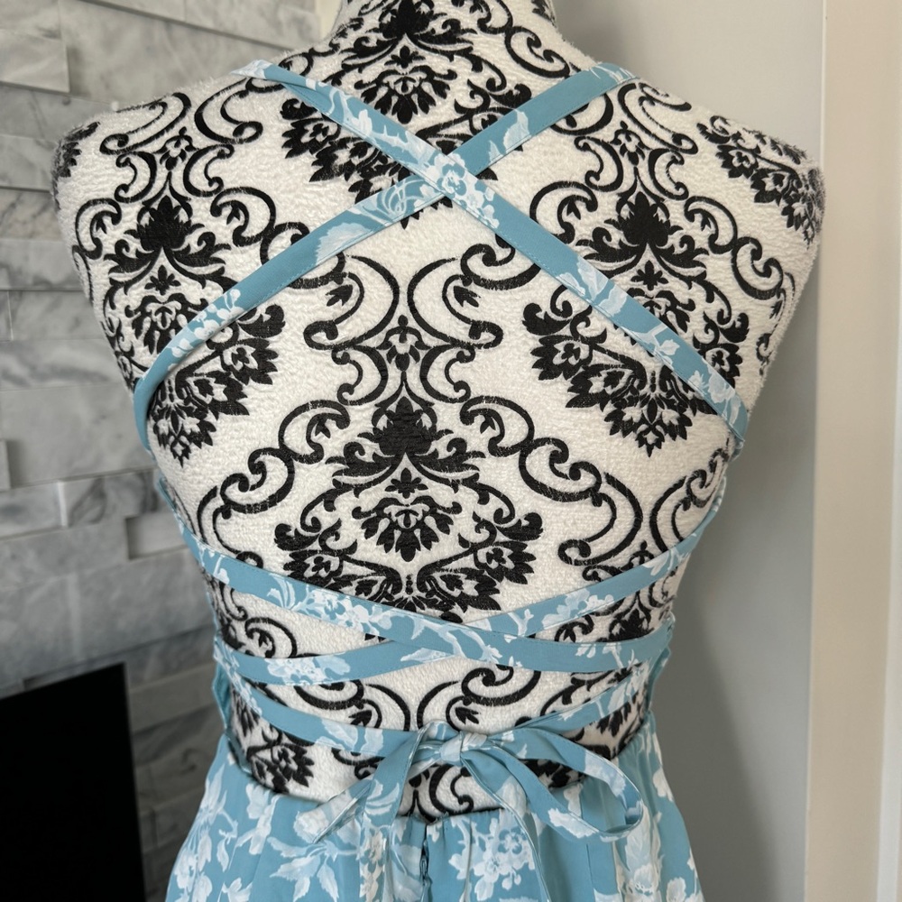 Abercrombie & Fitch Floral Midi Sundress Criss Cross Tie Back High Slit Blue XS - Picture 9 of 10